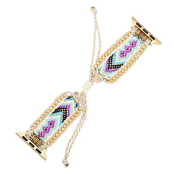 Handwoven Boho Apple Watch Band with Gold Beading – Adjustable Bracelet Strap - Picture 7 of 7